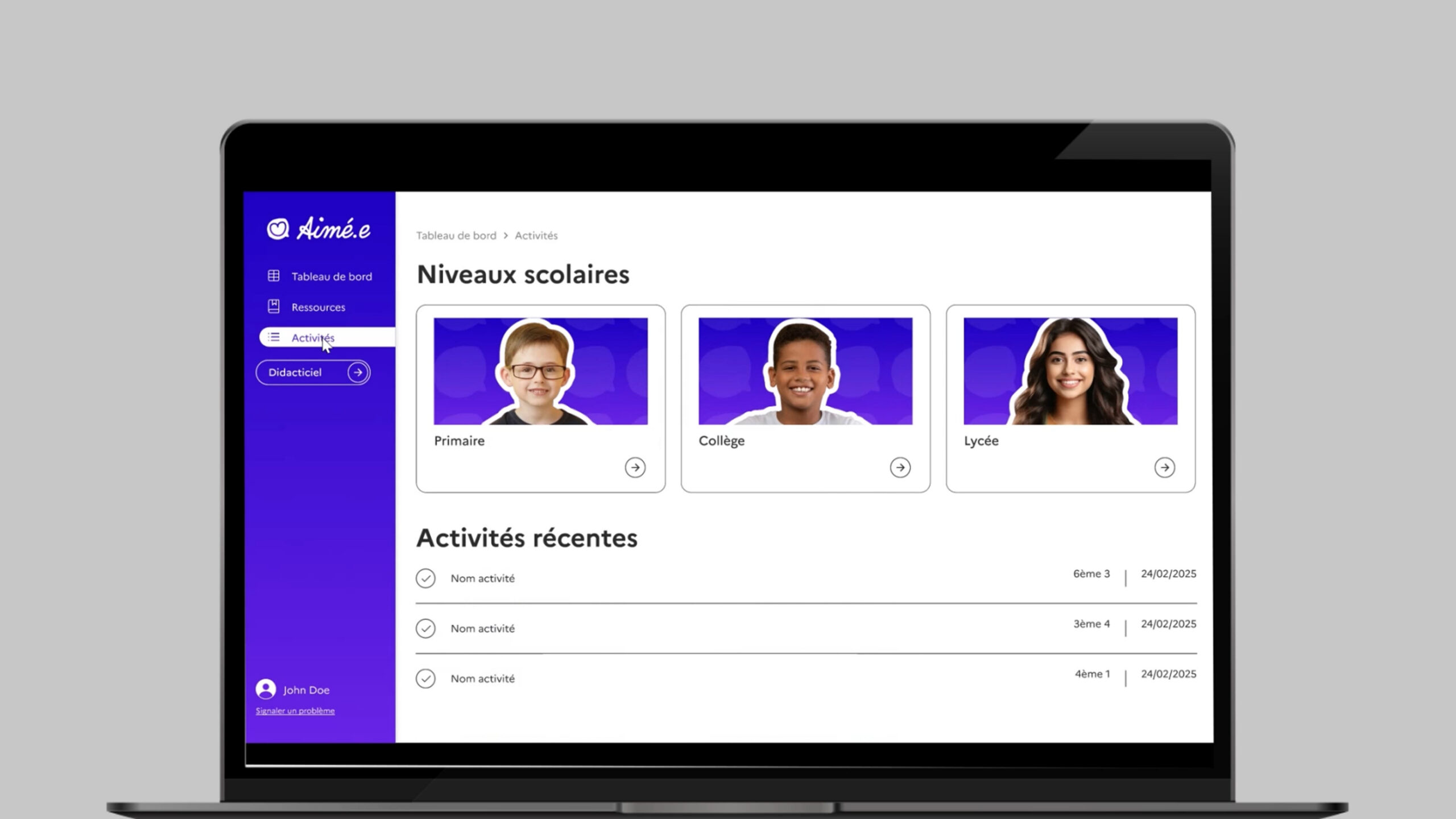 Interface desktop aimé.e page séances